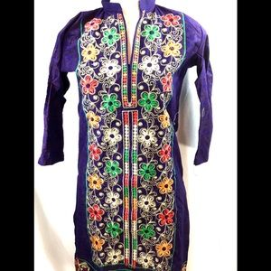 Pakistani cotton purple knee length embroidered kurti for girls US size 14-16